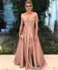 Elegante Blush V Evening Partido pescoço vestidos vestir Prom Dress 2020, com Cap mangas curtas Ruched Side Slit Formal Vestido barato Longo