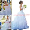 Modest Organza Tiered 2019 Bröllopsklänningar Brudkula Ruched Sweetheart Plus Size Cascading Ruffles Vestido de Novia Ärmlös Bridal Gown