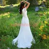 Hermoso vestido de novia de encaje bohemio de manga corta con cuentas Sash 2019 Ball Scoop Country Garden Vestidos de novia Robe de mari￩e Vestidos de novia