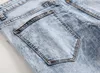 Pencil Jeans Men Denim High Elastic Waist Worn Out Slim Fit Snow Pale Blue Pocket Zipperd Long Pants