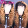 Fashion Long Kinky Curly Lace Front Pärlor Ombre Blond Färg Gluvlös Syntetisk Lace Paryk för Kvinnor Värmebeständig Fiber Hår Full Densitet