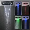 Nouvellement musique noire ensemble de douche salle de bains plafond LED panneau de douche pluie cascade pommeau de douche mitigeur thermostatique robinets