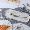 Kreativ marmor stripe maträtt stor rektangel och rund tallrik keramisk pizza tallrik köksredskap porslin sushi porslin