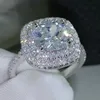 럭셔리 여성 결혼 반지 패션 실버 보석 약혼 반지 여성용 쥬얼리 시뮬레이션 다이아몬드 반지