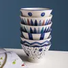 Vibrant Color Japanese Porcelain Bowls 5 7 inch Footed Conical Dinnerware for Rice Cereal Soup 6 Assorted Traditional Blue and White Designs