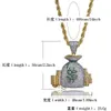 18K Goud Koper Mens $ US Dollarteken Monry Bag Pendant Collier Iced Out CZ Zirkoon Hip Hop Punk Rock Rapper Sieraden Geschenken voor Mannen