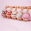 Cartoon Owl Sieraden Sleutelhanger Ring Emaille Legering Crystal Rhinestone Metalen Hanger Sleutelhanger Oil Drop Lobster Clasps Auto Sleutelhanger Tas Charms