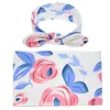 Pasgeboren baby Swaddling dekens met konijnoorhoofdbanden Baby Floral Swaddle Wrap Deken Haarbandset Katoenfolie Doek