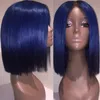 613 Blonde 13x6 Lace Front perruque couleur bleue Remy rouge cheveux humains extrémités complètes fermeture frontale transparente dentelle suisse courte Bob Wigs1435342