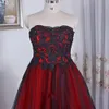 Plus Size Zwart Rood Trouwjurken Custom Made Strapless Kant Kralen Corset Terug Bruidsjurken Dames Trouwjurk Vestidos de Novia