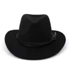 Unisex Erkekler Kadınlar Batı Kovboy Caz Şapka Moda Kemer Dekor Yün Fedora Şapkalar Geniş Ağız Karnaval Fötr Sombrero Hissettim