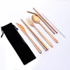 Rostfritt stål Dricka Straws Set Chopsticks Spoons Kniv Rengöring Borste Set Outdoor Portable Cutlery Set