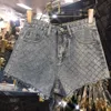 New fashion Women's high waist denim jeans rhinestone patchwork shinny bling shorts trousers plus size SMLXL307J