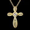 Pendentif croix incrusté de Zircon, or jaune 18 carats, classique pour femmes, collier, chaîne, breloque, bijoux cadeau