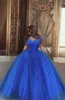 Azul royal princesa quinceanera fora do ombro mangas varredura trem vestidos de baile vestido doce abendkleider vestidos 15 anos