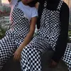 MONERFFI 2019 Retro Streetwear Hiphop Jumpsuit Plaid Print Overalls Women Harajuku Loose Bib Cargo Pants V191021