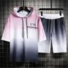 Mens Gradient Half Sleeves Tracksuits Fashion Hooded Collar Short Sleeve T-shirt Shorts Sets Designer Male Summer Casual Loose Hoodies Suits