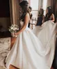 2020 Boho A Line Trouwjurken Sweetheart Backless Satin Bridal Gowns Sweep Train Plus Size Beach Trouwjurk