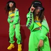 Desgaste de la etapa Traje de baile de jazz para niños Ropa de hip-hop para niñas Conjunto verde fluorescente de calle Rendimiento moderno 230o