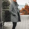 2020 Mens Wild Standing Collar Single-Breasted Coat Slim Solid Color Long Trench Jacket Casual Overcoat