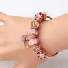 Strands Rose Gold Long Peach Blossom Glass Beads Armband DIY Pendant Alloy Beaded Armband