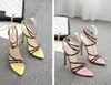 Sarı çizgili leopar baskılı çapraz strappy yüksek topuklu kadın sandalet tasarımcısı lüks kadın slaytlar boyut 35 ila 407412932