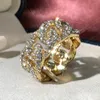 Mode Hip Hop Rock Ringen Goud Kleur Bling Iced Out Cubaanse Link Chain Micro Pave CZ Crystal Ring voor Dames Sieraden Accessoires