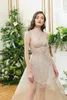 Modest A Line Sophiecouture Prom Dresse Strapless Sleeveless Tulle Lace Crystal Party Dress Sweep Train robes de soirée