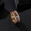 Women Men 6-9 Gold Plated Rainbow Love Rings Wedding Ring Micro Paved 7 Colors Flower Jewelry Lover Gift