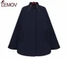 Kvinna Vinter Turtleneck Sleeve Long Cape England Style Vintage Woolen Coats Loose High Street Luxury Phyl22