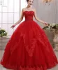 Piękne Red Quinceanera Suknie Zroszony Party Prom Formalne Floral Print Ball Suknie Vestidos DE 15 ANOS QC1475