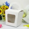 Wholesale- Free shipping Simple Cupcake box With Handle single cupcake boxes pudding case with lining 12pcs