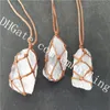 10Pcs Caged Raw Clear Quartz Stone Necklace 25-35mm Freeform Natural Milk White Rock Crystal Macrame Adjustable Intention Necklace Boho Chic