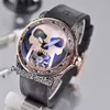 Nieuwe 45mm Admiral's Cup Bubble Tattoo Carving Punk Steel Case Black Dial Big White Skull Automatic Tourbillon Mens Watch Rubber voor Puretime