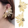 2019 Personality Big Fan Leaf crystal Earrings for Women Boho Gold Color Statement Earrings Earring clip Fashion Jewelry