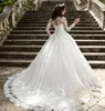 Nouvelle robe de bal robes de mariée col transparent dentelle appliques à manches longues Illusion Dubaï arabe modeste robes de mariée robes de novia