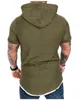 2019 Men Round Neck Solid Color Hooded Short-Sleeved T-Shirt Striped Pleated Raglan Sleeves European And American Men Clothing