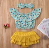 Baby Girl Clothes Kids Sunflower Clothing Sets Summer Off Shoulder Top Ruffle PP Pants Headband Suits Children Pineapple Printed Suit YP911