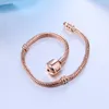 Ny Rose Gold Basic Snake Chain Armband Kvinnor Magnetisk Clasp Bangle för Charm European Beads Smycken Making 17-21cm