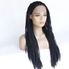 Perruques Lace Front Wig tressées avec cheveux de bébé # 1B pour femmes, perruque synthétique longue tressée résistante à la chaleur, sans colle, nouée à moitié à la main