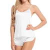 Sexy geïmiteerde zijden pyjama sets dunne camisole korte shorts slaapkleding vaste kleur tanktop nachtkleding vrouw kleding