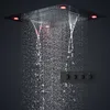 Siyah Duş Seti Lüks Banyo Sistemi Büyük Yağmur Şelale Gizli LED Duş Başlığı 600x800mm Termostatik Duş Bataryaları ile