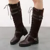 Fashion Mid Calf Designer Boots Round Toe Antiskid Lace Up Shoes Women Chunky Heels With Buckle 3 Colors Solid Short Booties