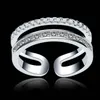 Ne se décolore jamais couleur argent arc-en-ciel bague micro pavé carré rond A qualité Zircon double rangée anillo femmes anniversaire cadeau297O