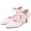 2 Inches Low Heel Sandals wiht Ankle Straps Pink Lace Flower Wedding Shoes Pointed Toe Mother of the Bride Shoes Dancing Party2770