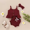 Mikrdoo Newborn bambina bambino estate dolce vestiti regolati Cotone strap top + shorts con fascia di colore solido 3PCS Outfit