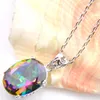 10 Pcs LuckyShine Women Jewelry Rainbow Mystic Topaz 925 Sterling Silver Necklaces Oval Zircon American Australia Wedding Pendant181I