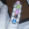 choucong 5 Farben Geburtsstein Jubiläumsring 3ct Opal Cz Ring Weißgold gefüllt Verlobung Ehering Ringe für Frauen Bijoux