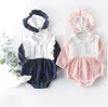 Baby tjejer kläder barn patchwork kläder uppsättningar rompers ruffle hattar passar sommar andningsbara jumpsuits mode bodysuit onesies cyp310