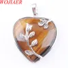 WOJIAER Love Heart Gem Stone Necklaces Pendant Natural Tigers Eye Stone Charms Bohemian Style Women Jewellery N3180